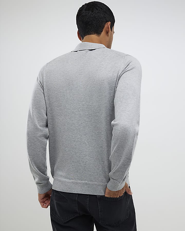 Grey Slim Fit Zipped Polo Shirt