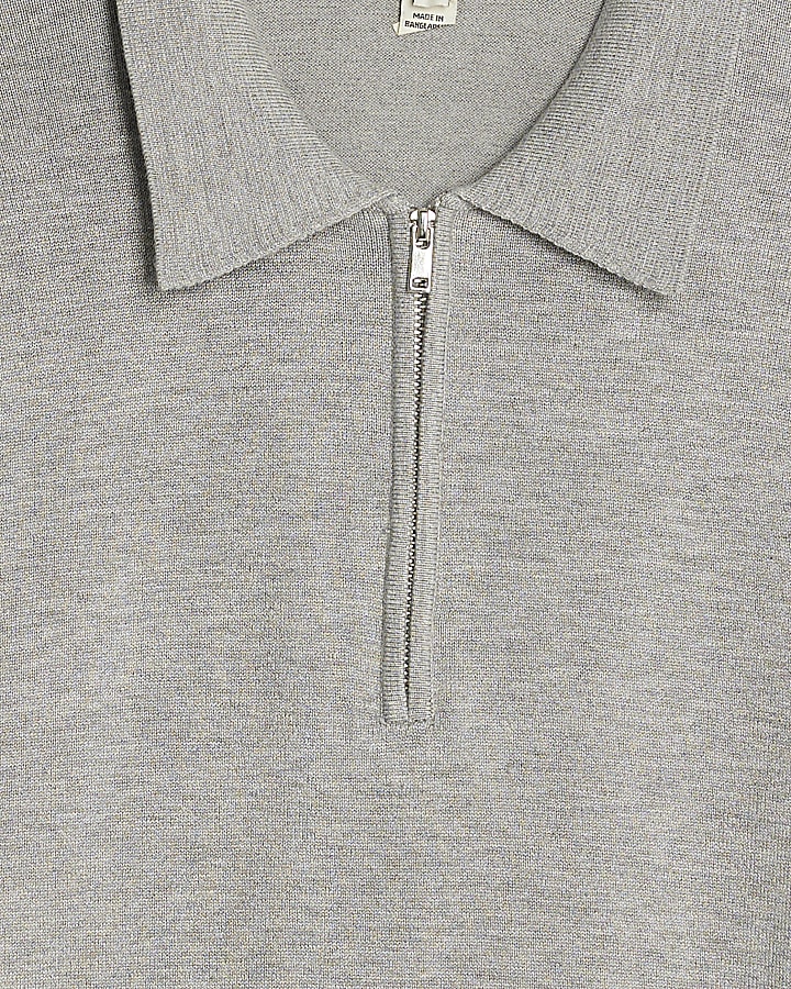 Grey Slim Fit Zipped Polo Shirt