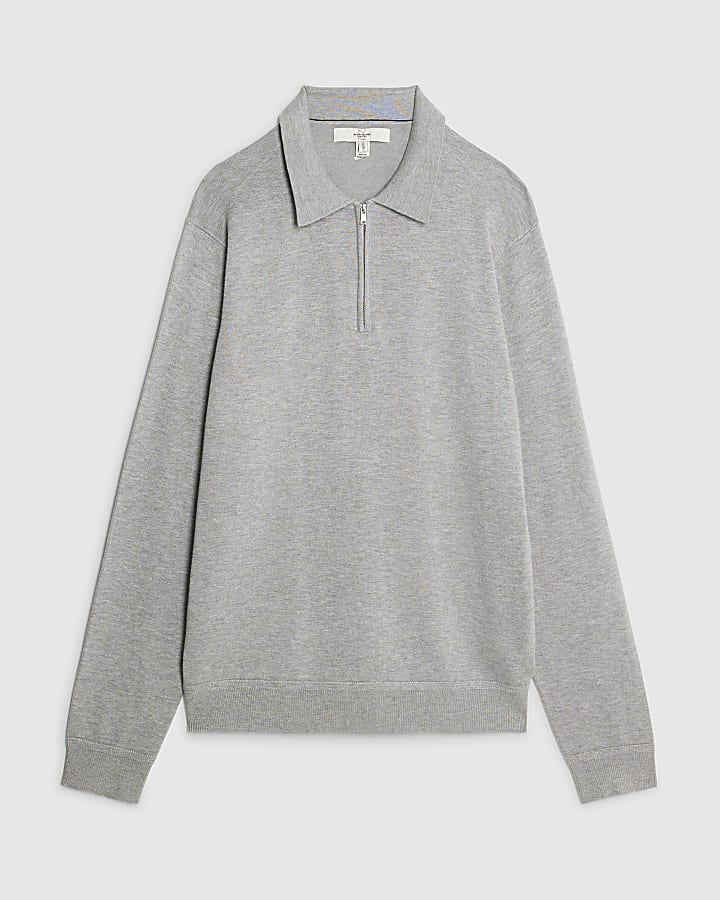 Grey Slim Fit Zipped Polo Shirt