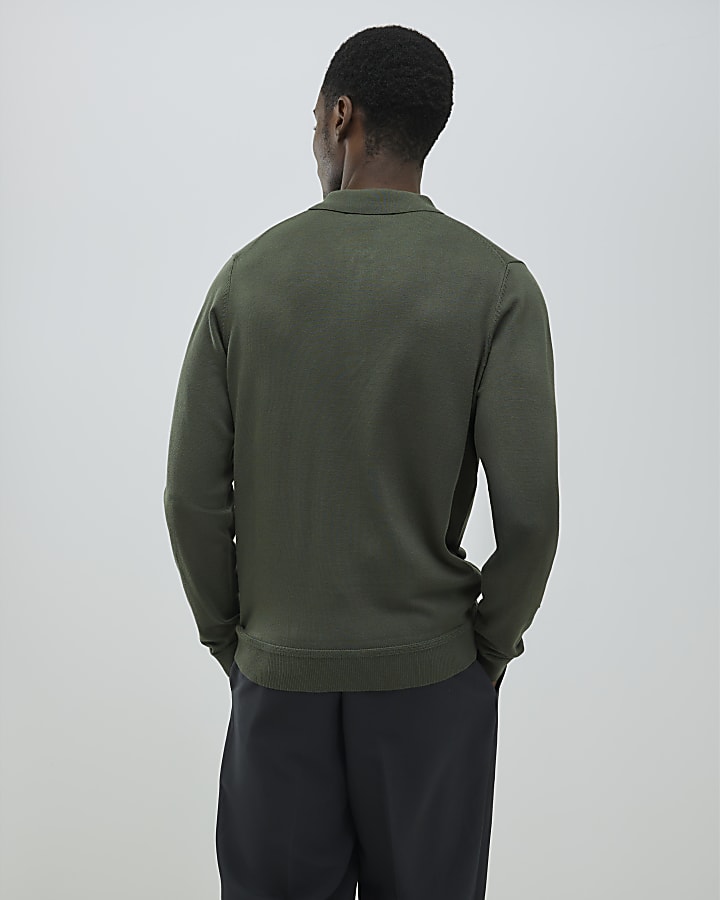 Khaki Slim Fit Zipped Polo Shirt