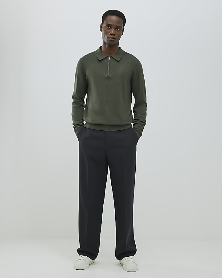 Khaki Slim Fit Zipped Polo Shirt