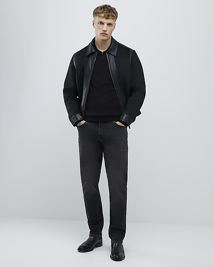 Black Slim Fit Long Sleeve Polo Shirt