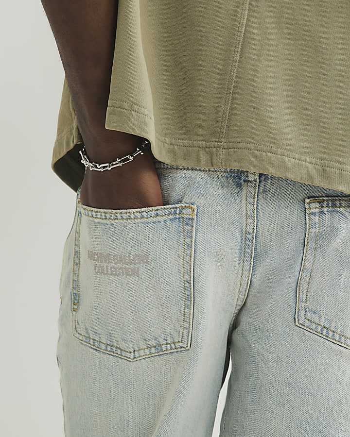 Blue Straight Leg Embroidered Jeans