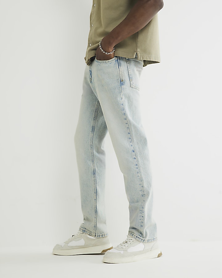 Blue Straight Leg Embroidered Jeans