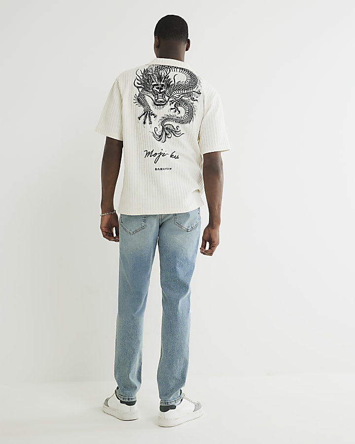 Blue Slim Fit Embroidered Jeams