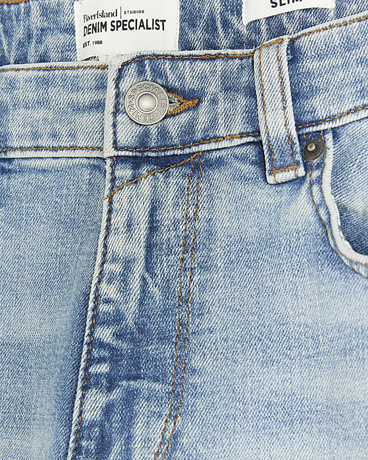 Blue Slim Fit Embroidered Jeams