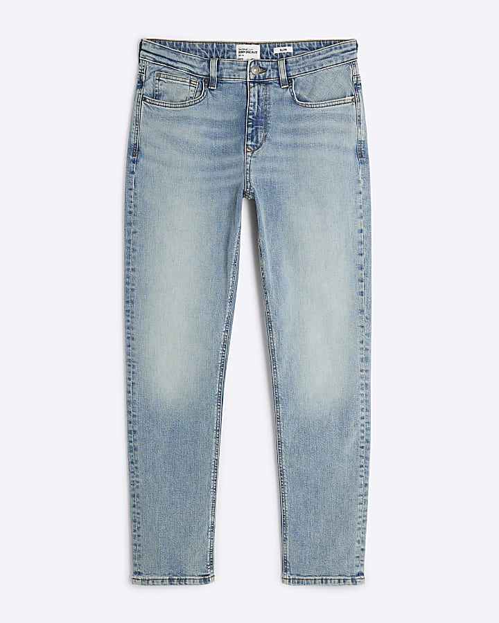 Blue Slim Fit Embroidered Jeams