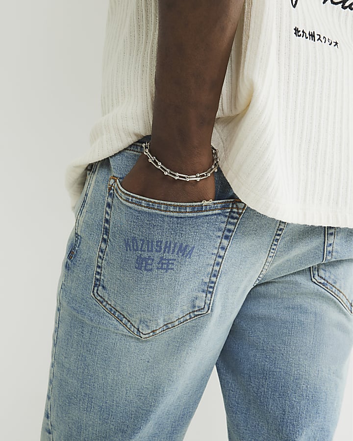 Blue Slim Fit Embroidered Jeams