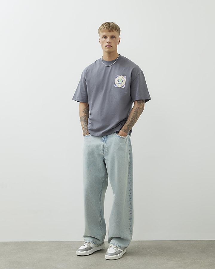 Grey Cropped Fit Tile Print Poolside T-Shirt