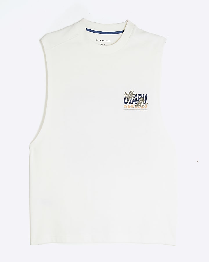 White Otaru Crane Sleeveless Tank Top
