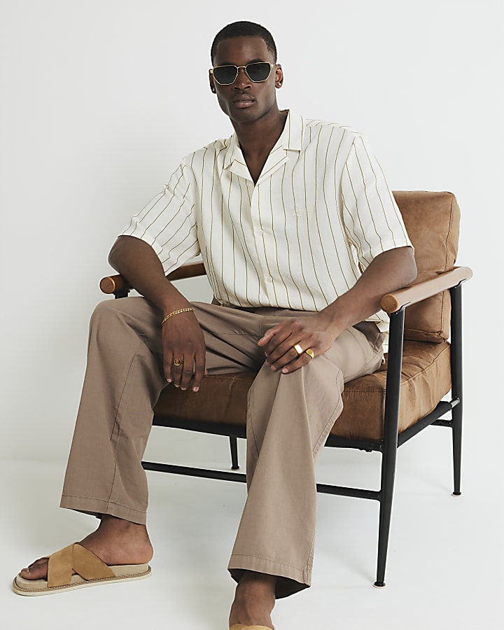 Stone Boxy Fit Striped Revere Shirt