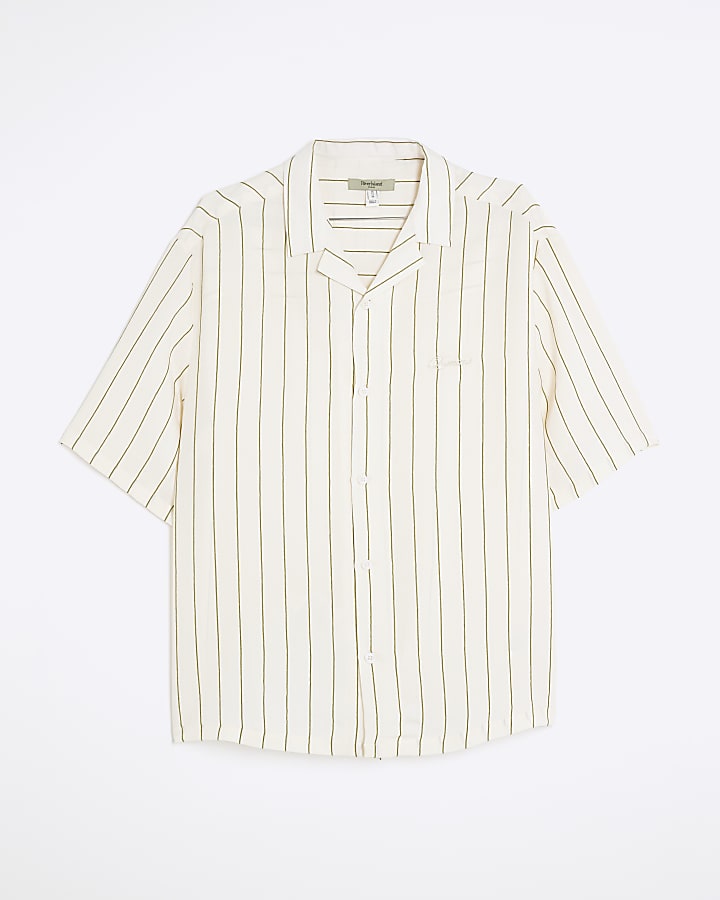 Cream Boxy Fit Striped Revere Shirt