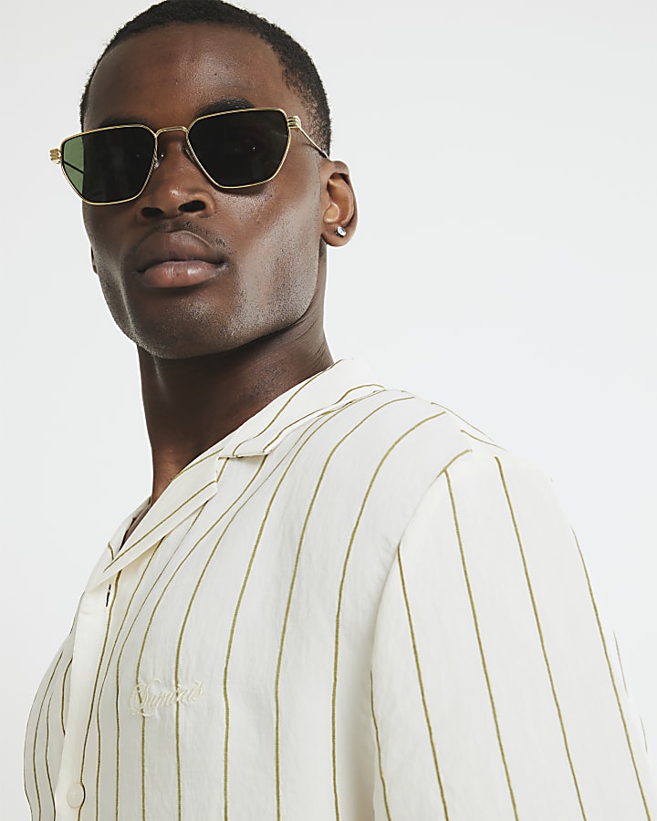 Stone Boxy Fit Striped Revere Shirt