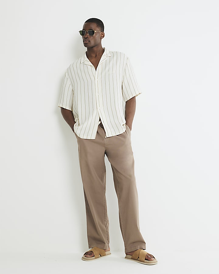 Stone Boxy Fit Striped Revere Shirt