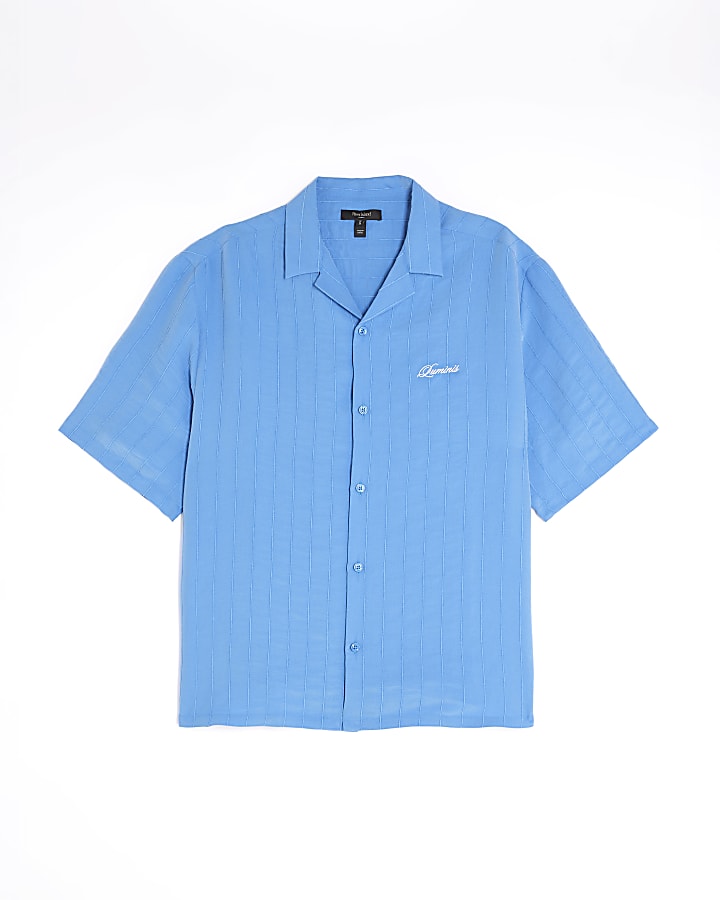 Blue Boxy Fit Luminis Stripe Revere Shirt