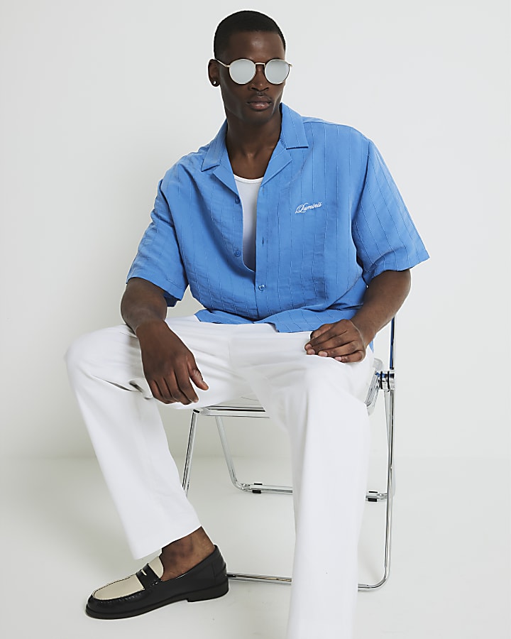 Blue Boxy Fit Luminis Stripe Revere Shirt