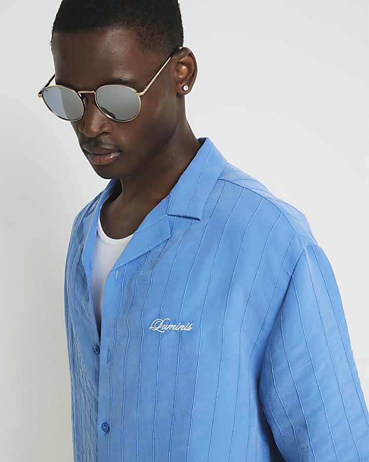 Blue Boxy Fit Luminis Stripe Revere Shirt