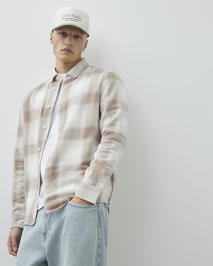 Stone Regular Fit Check Shirt