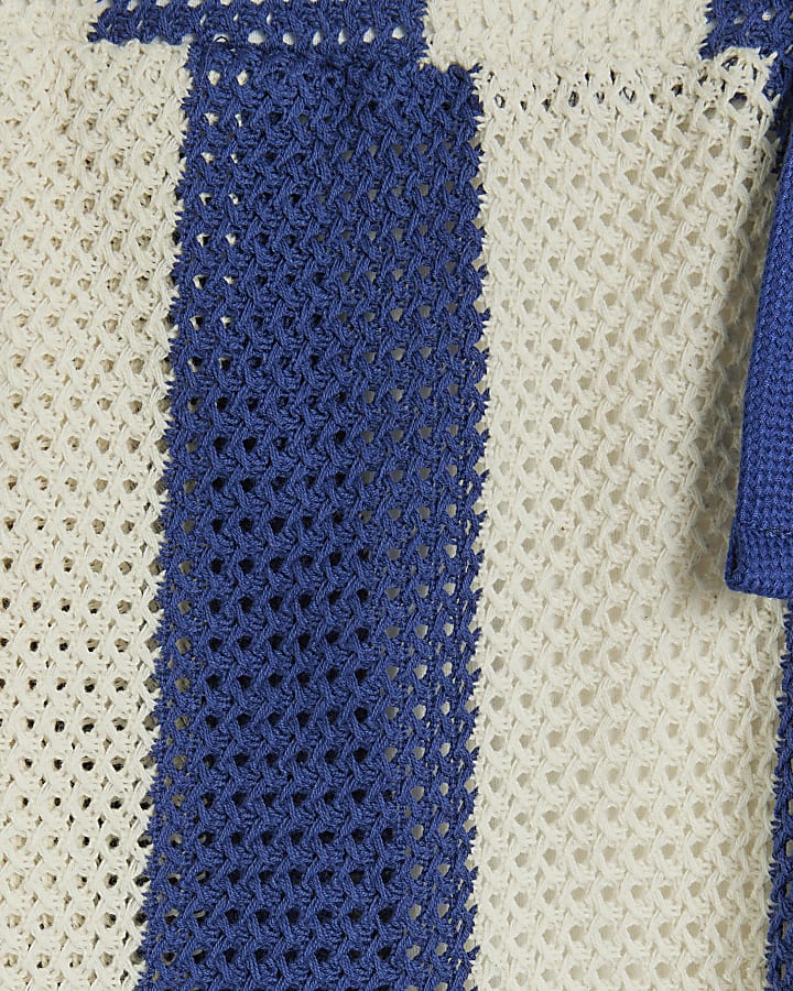 Blue Regular Fit Stripe Crochet Shorts