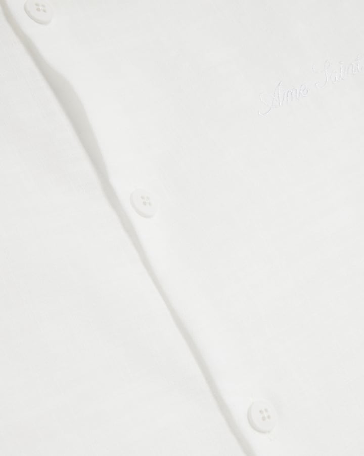 White Boxy Fit Linen Blend Short Sleeve Shirt