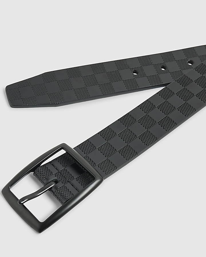 Black Faux Leather Checkerboard Belt