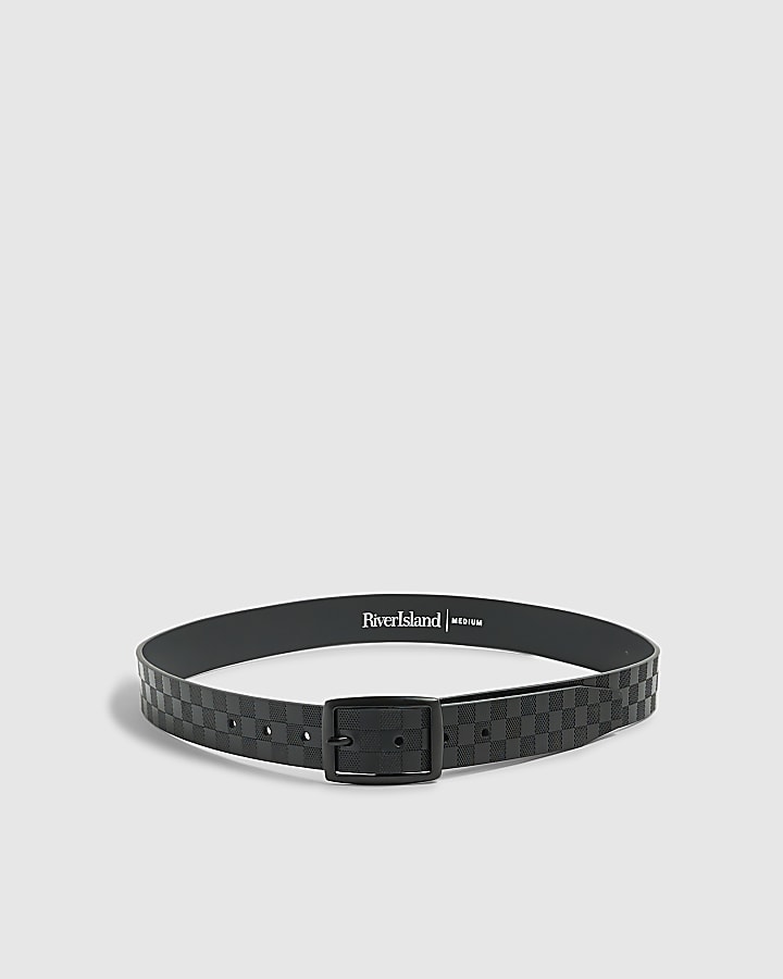 Black Faux Leather Checkerboard Belt