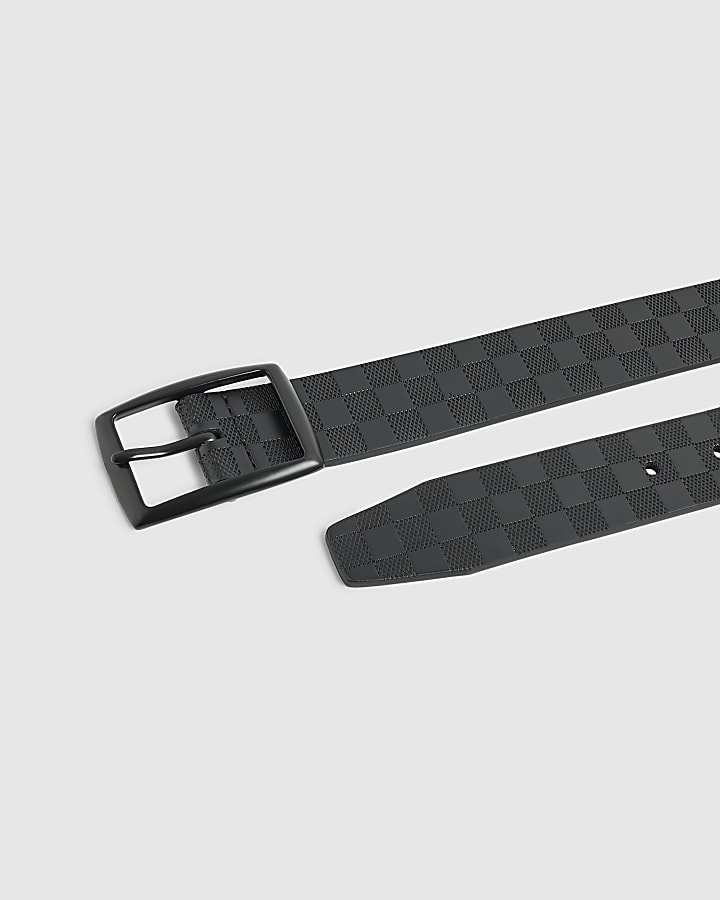 Black Faux Leather Checkerboard Belt