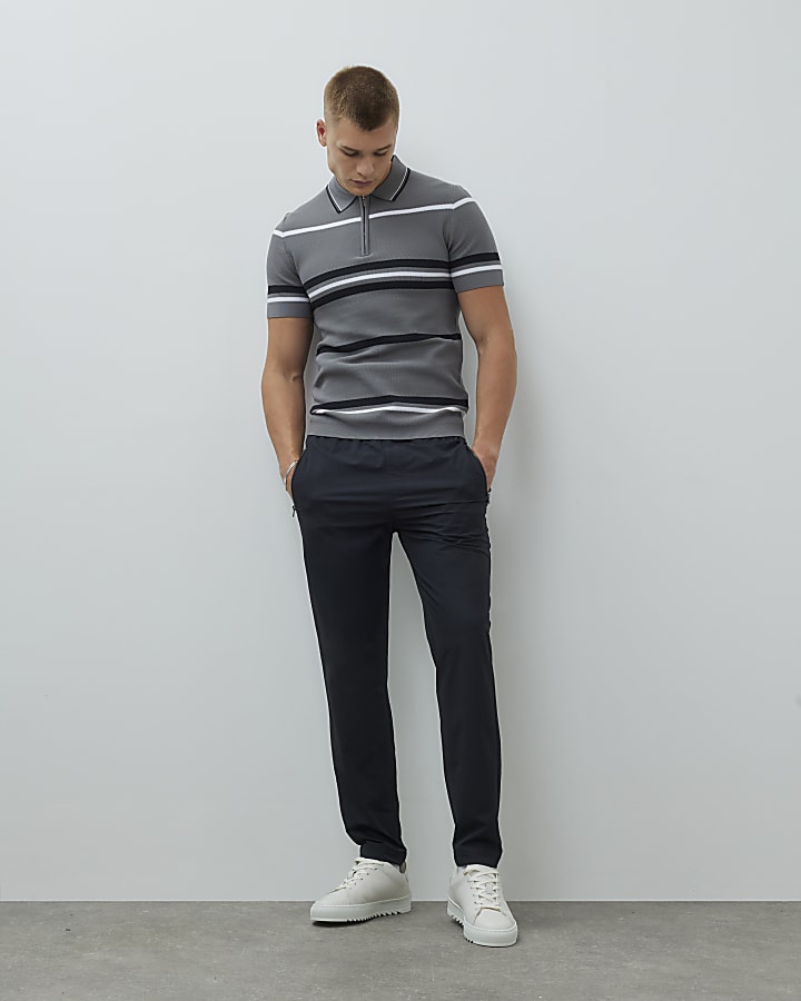 Grey Muscle Fit Colour Blocked Polo Shirt