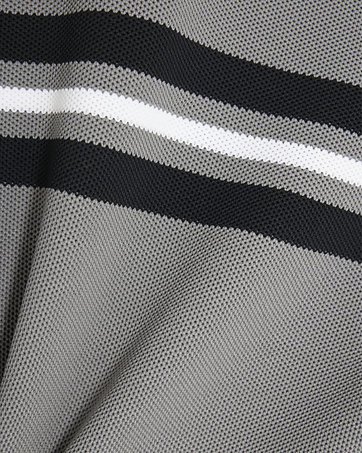 Grey Muscle Fit Colour Blocked Polo Shirt
