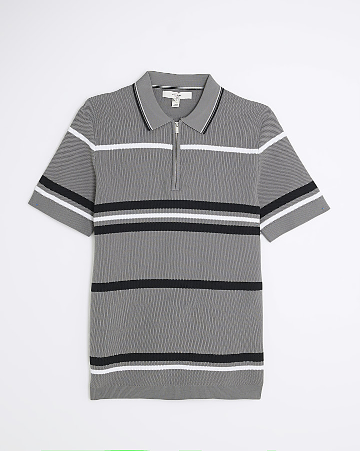 Grey Muscle Fit Colour Blocked Polo Shirt