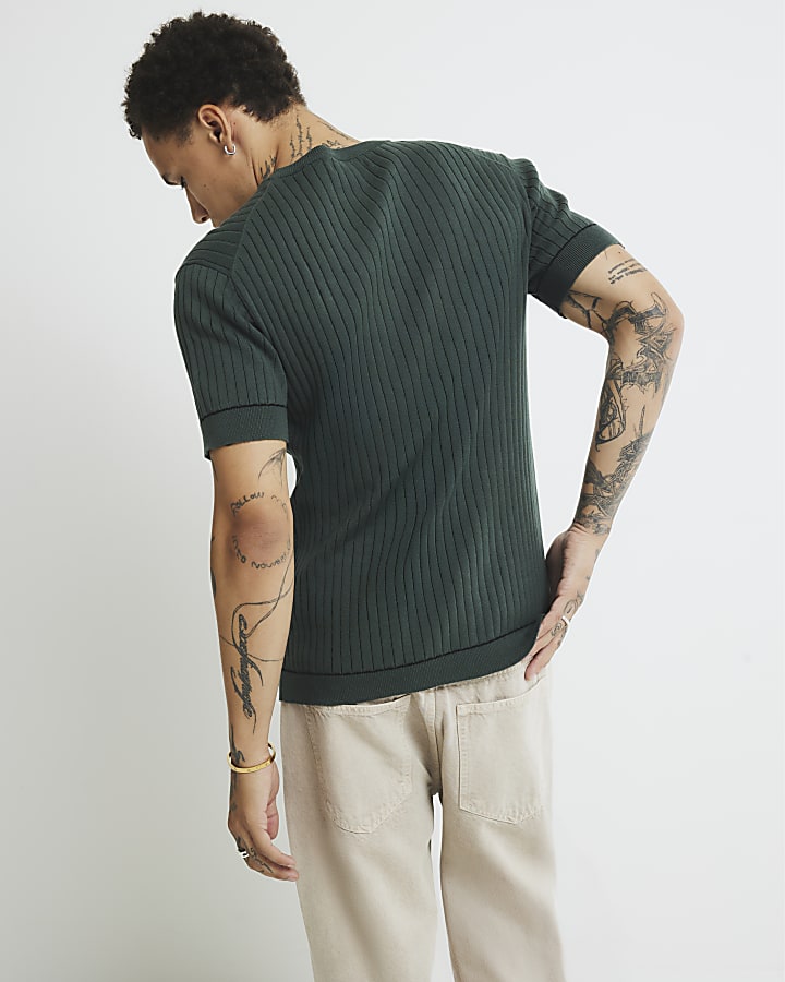 Green Short Sleeve Ribbed T-Shirt