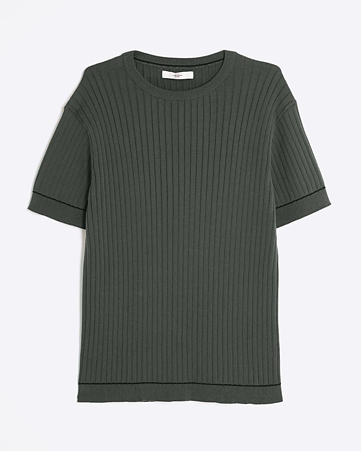 Green Short Sleeve Ribbed T-Shirt