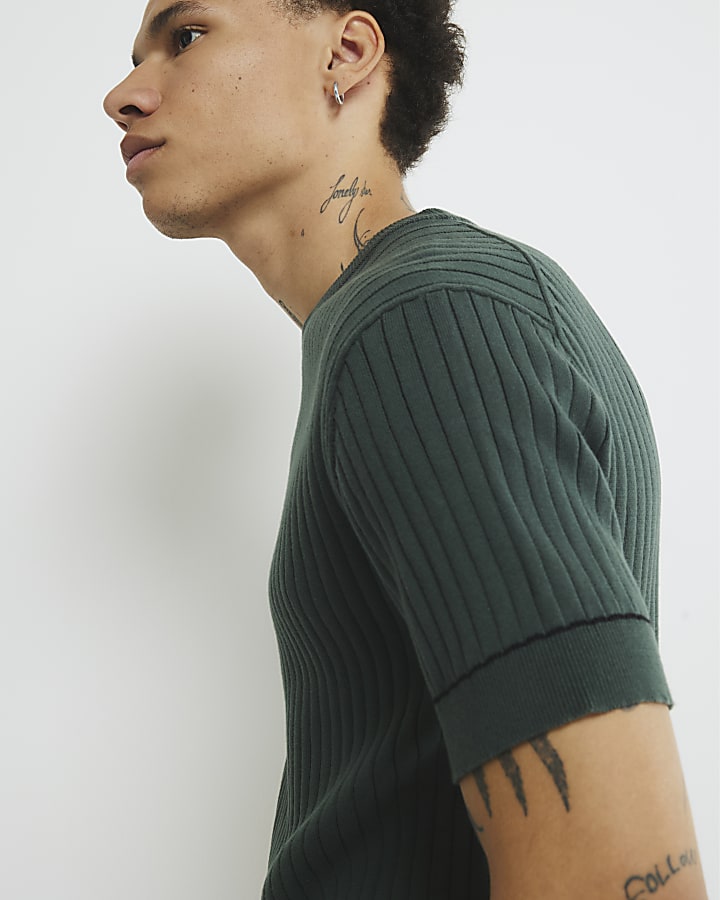Green Short Sleeve Ribbed T-Shirt