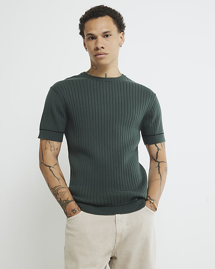 Green Short Sleeve Ribbed T-Shirt