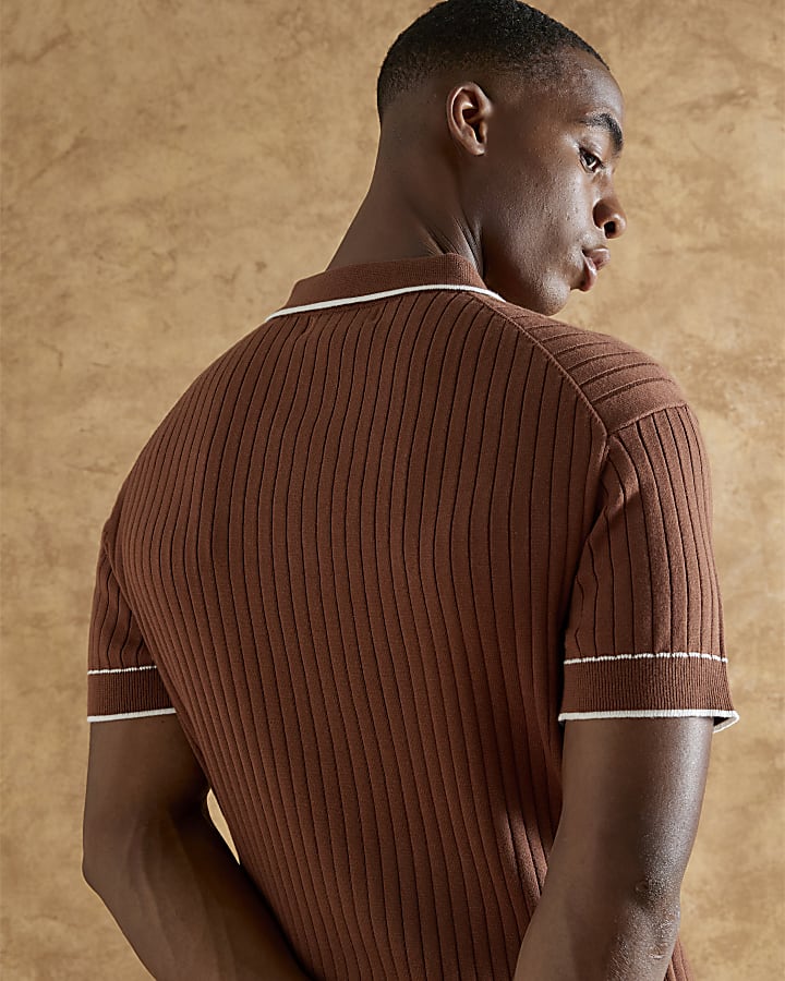 Rust Slim Fit Ribbed Polo Shirt