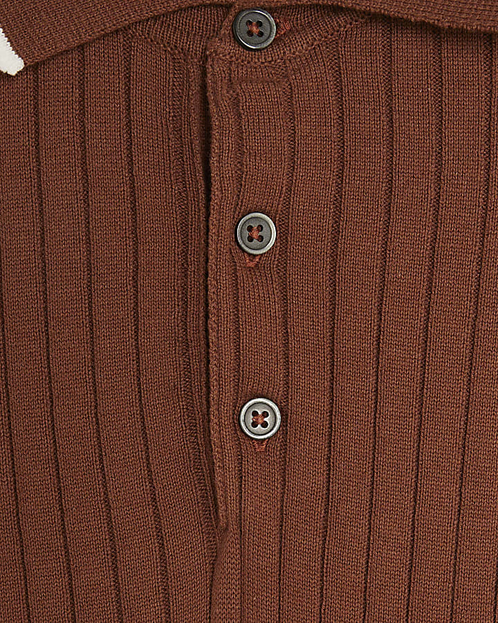 Rust Slim Fit Ribbed Polo Shirt