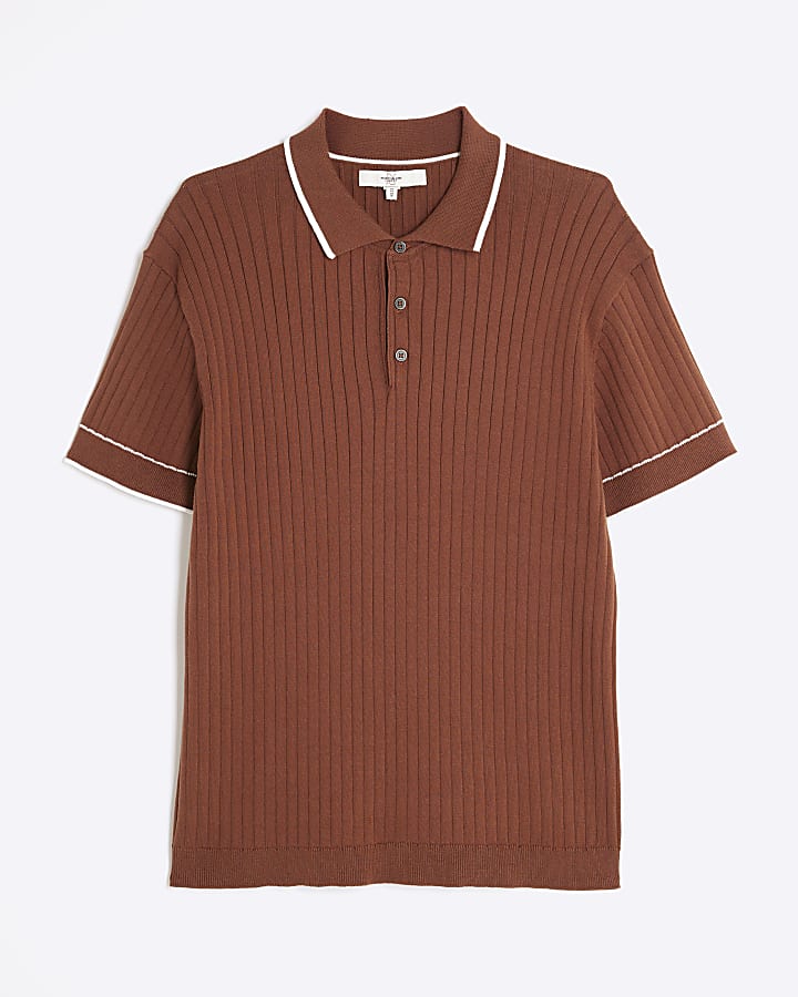 Rust Slim Fit Ribbed Polo Shirt