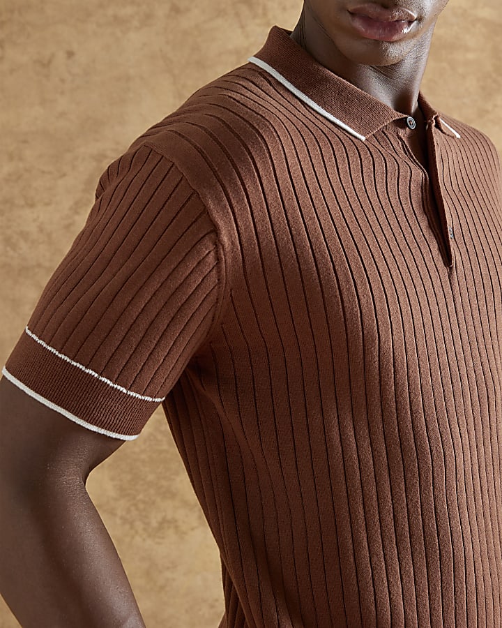 Rust Slim Fit Ribbed Polo Shirt