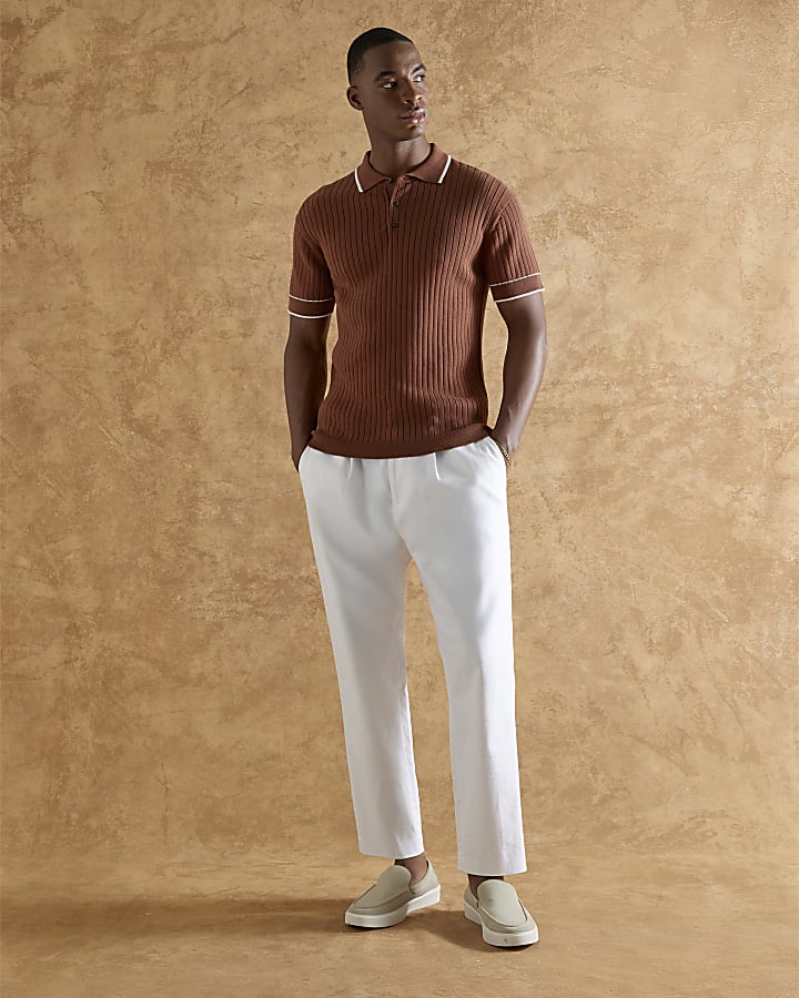 Rust Slim Fit Ribbed Polo Shirt