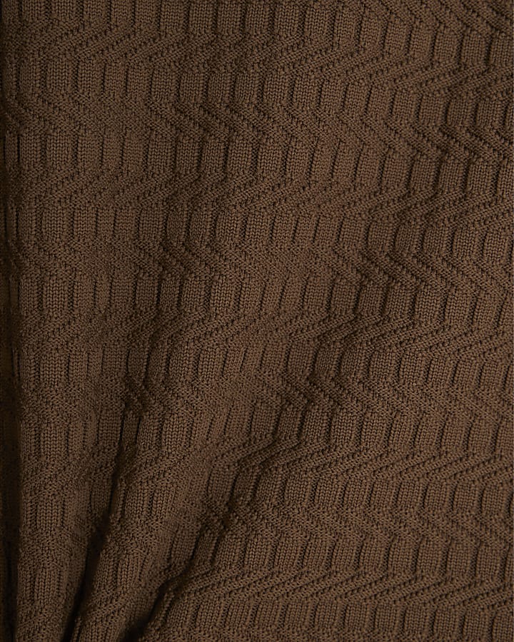 Brown Muscle Fit Textured Knit T-Shirt