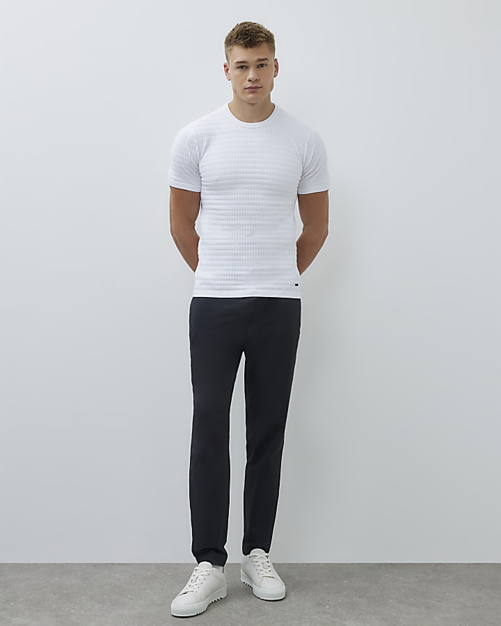 White Muscle Fit Textured T-Shirt
