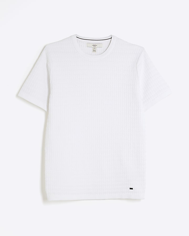 White Muscle Fit Textured T-Shirt
