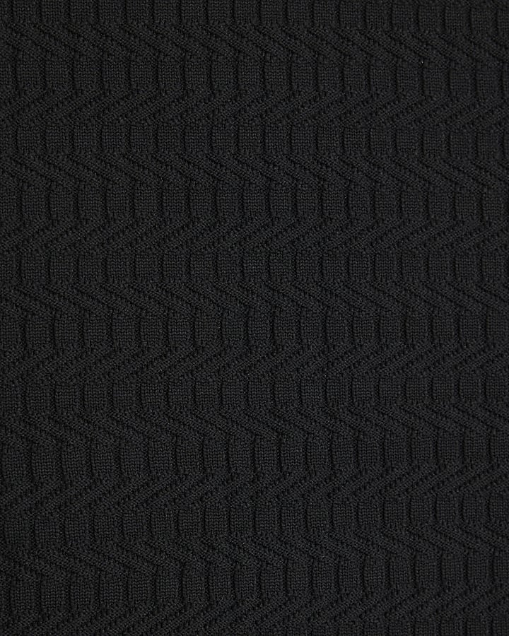 Black Muscle Fit Textured T-Shirt