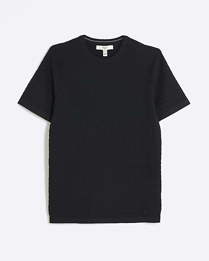 Black Muscle Fit Textured T-Shirt