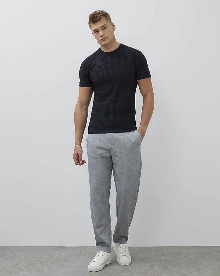 Black Muscle Fit Textured T-Shirt
