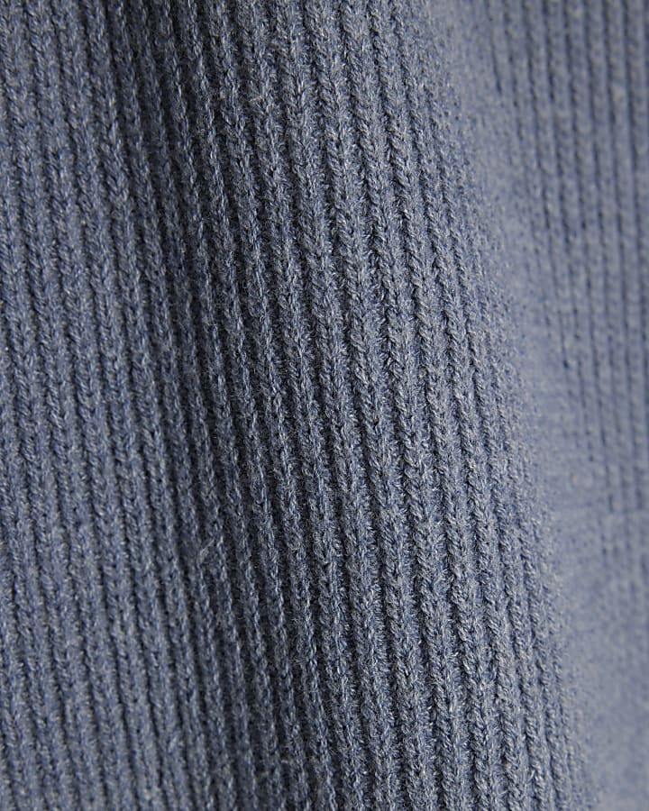 Blue Slim Fit Knitted Ribbed Jumper