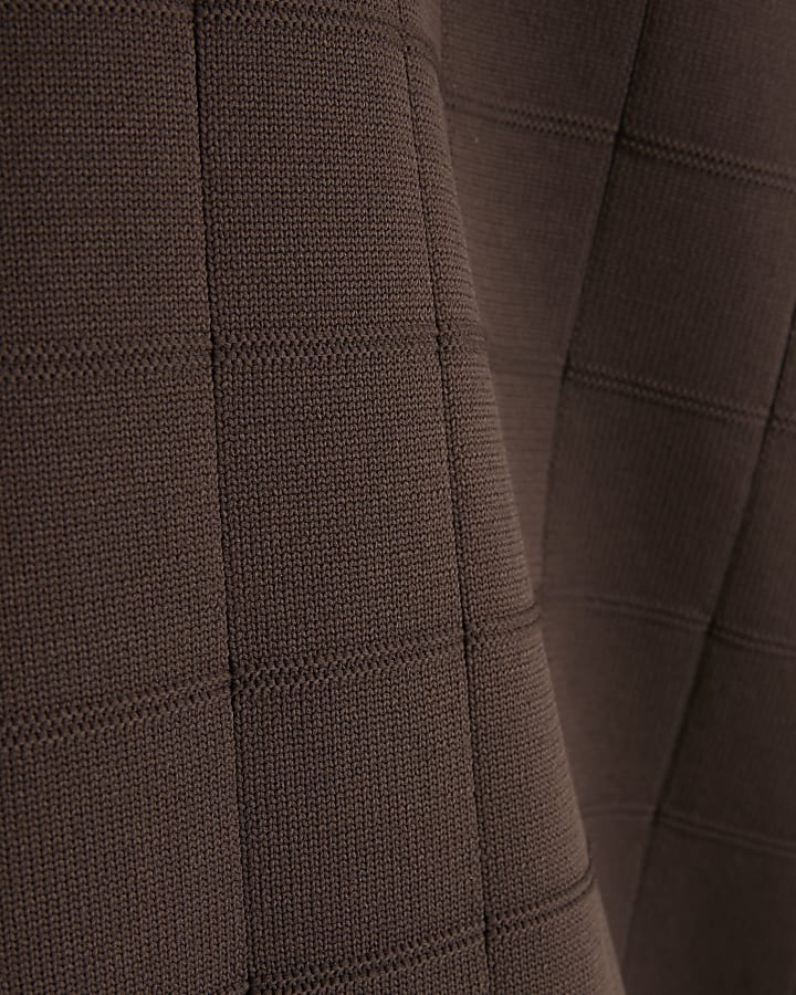 Brown Muscle Fit Grid Textured Polo Shirt