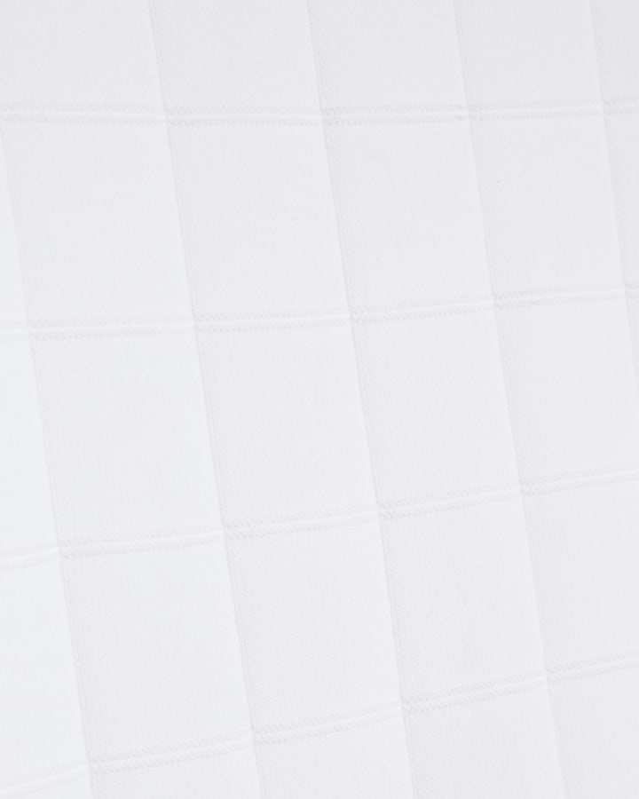 White Muscle Fit Grid Textured Polo Shirt