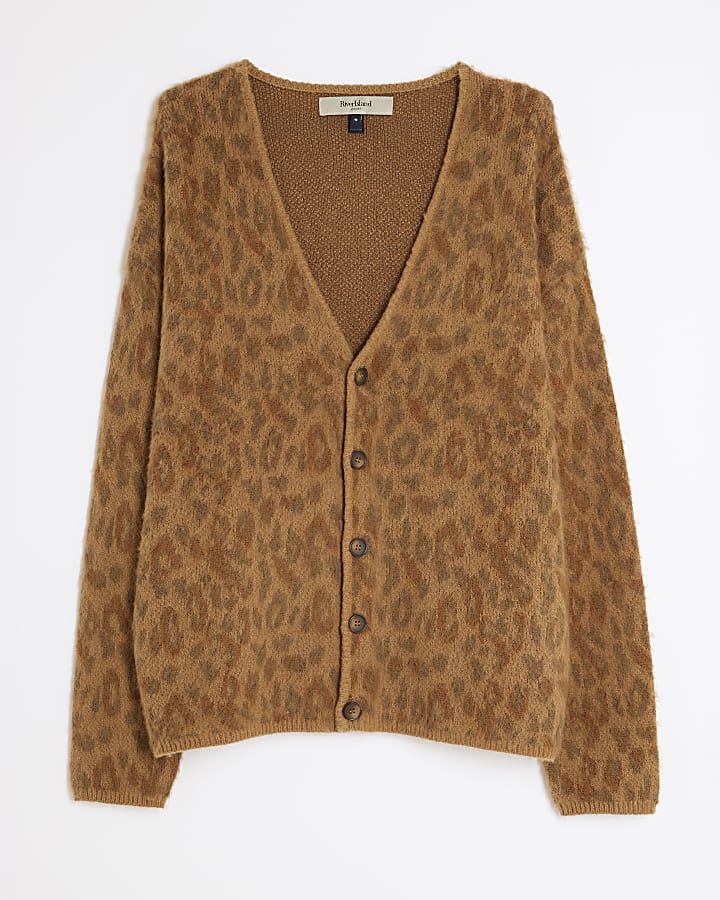 Brown Long Sleeve Animal Print Cardigan