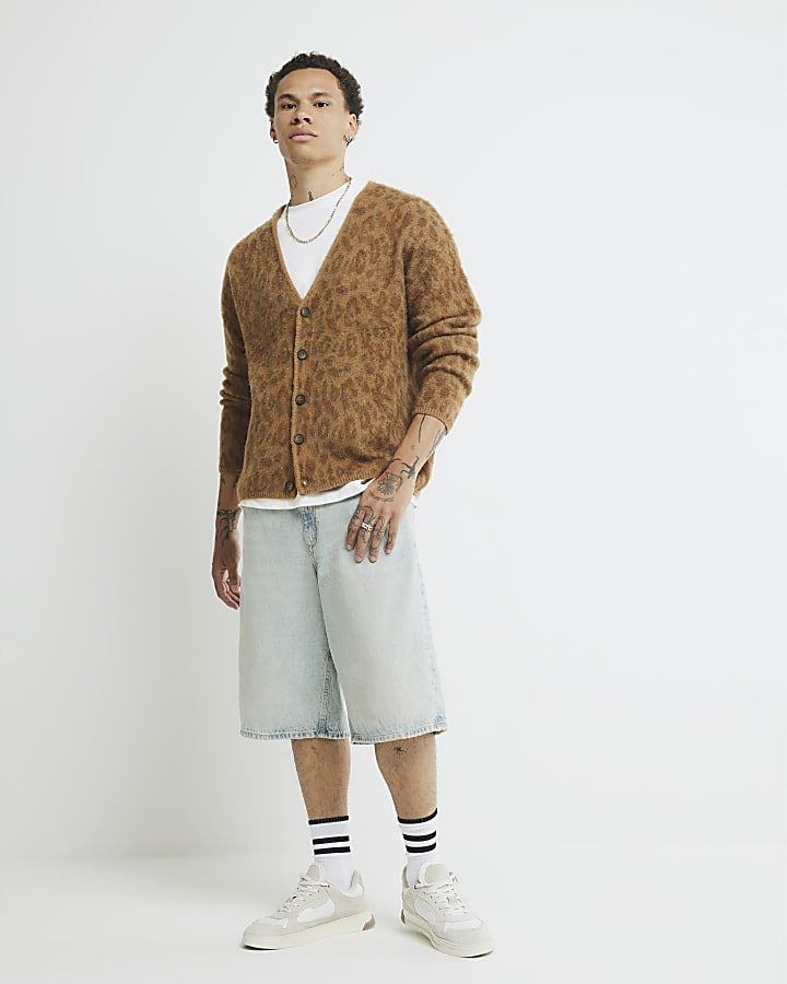 Brown Long Sleeve Animal Print Cardigan